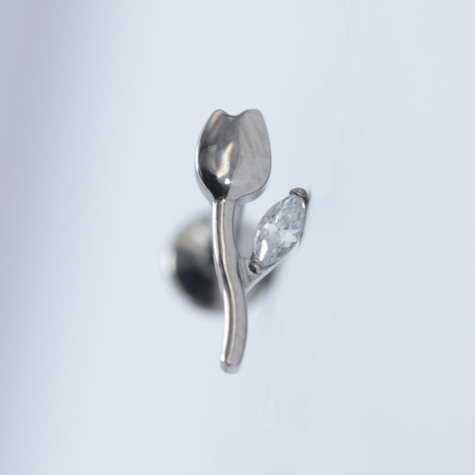 16G ASTM F136 Titanium Tulip Cubic Zirconia Labret Stud