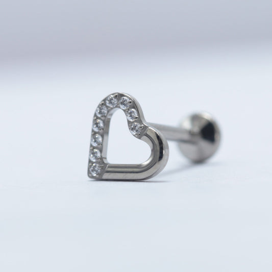 16G ASTM F136 Titanium Heart Cubic Zirconia Labret Stud