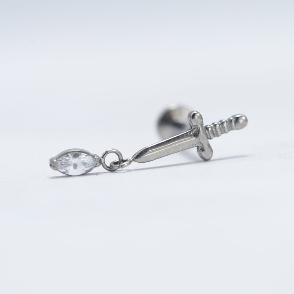 16G ASTM F136 Titanium Dangling Pendant Labret Stud