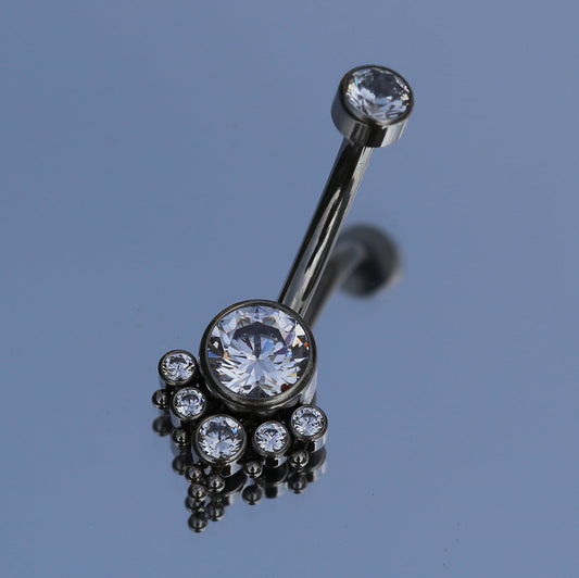 14G ASTM F136 Titanium Internal Thread White CZ Belly Button Ring