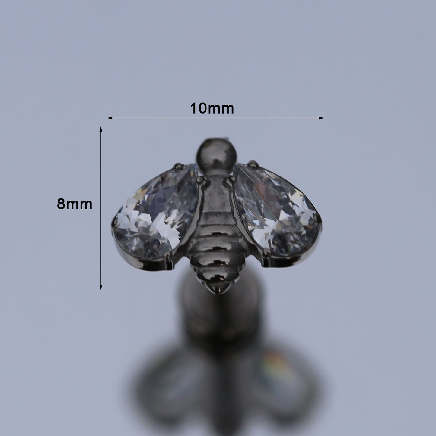 16G ASTM F136 Titanium Internal Thread White CZ Bee Labret Piercing Stud