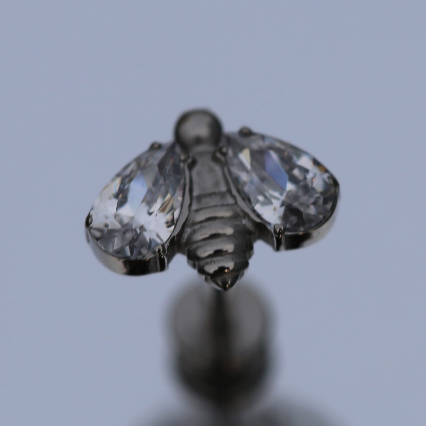 16G ASTM F136 Titanium Internal Thread White CZ Bee Labret Piercing Stud