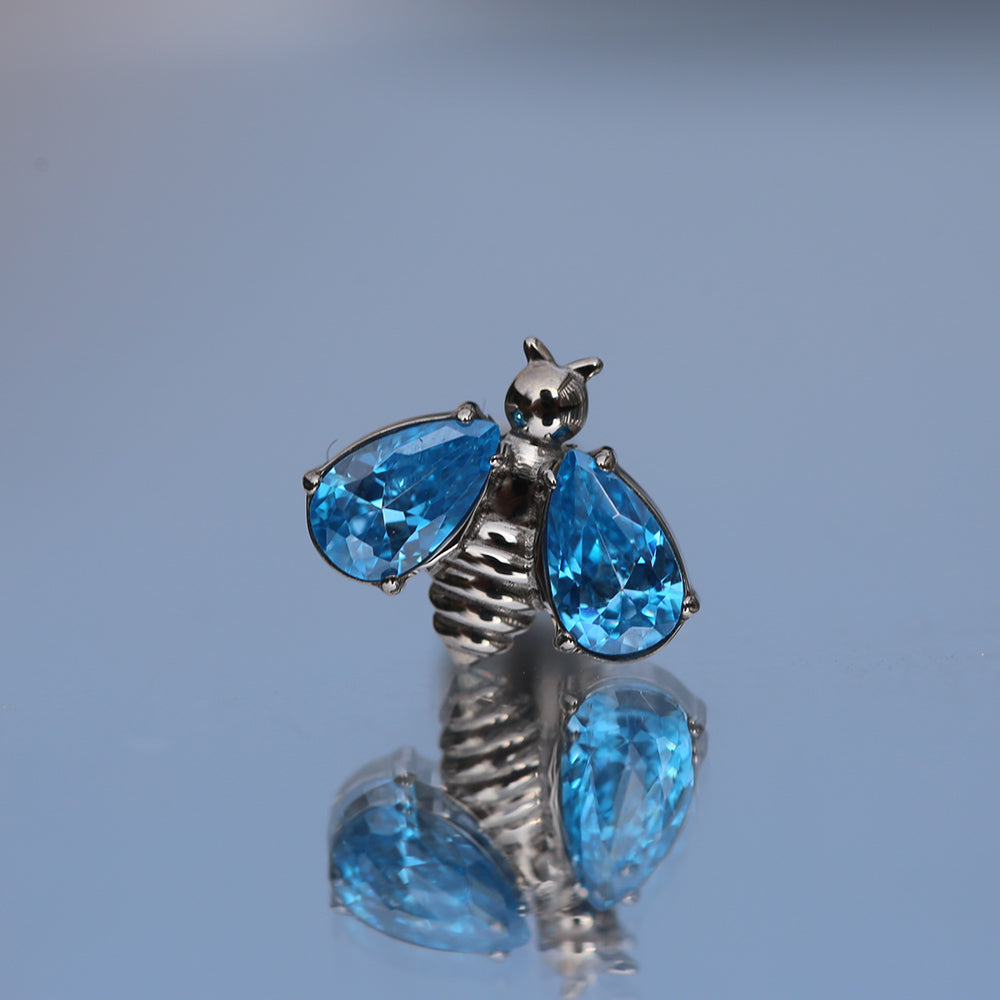 16G ASTM F136 Titanium Internal Thread White CZ Bee Labret Piercing Stud