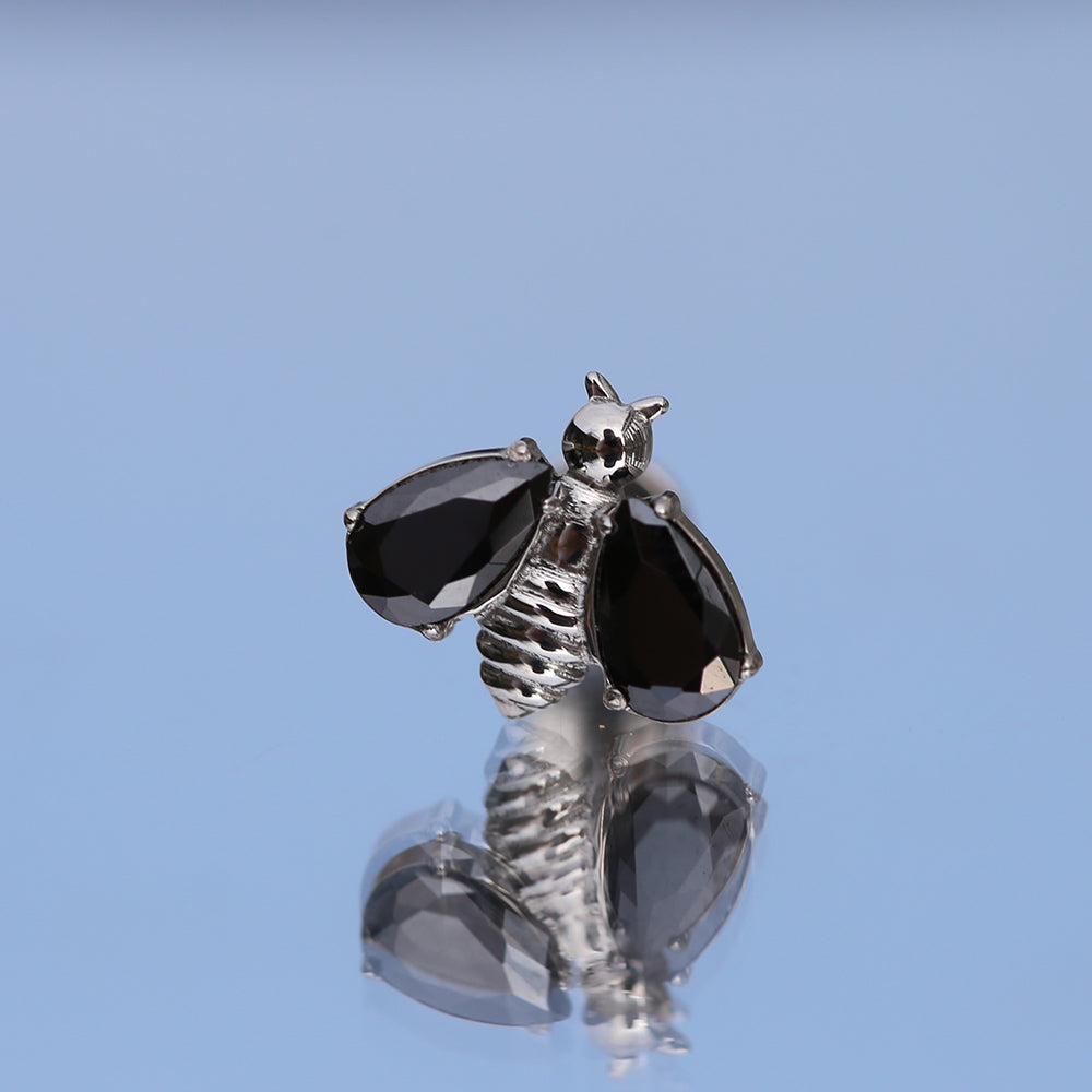 16G ASTM F136 Titanium Internal Thread White CZ Bee Labret Piercing Stud