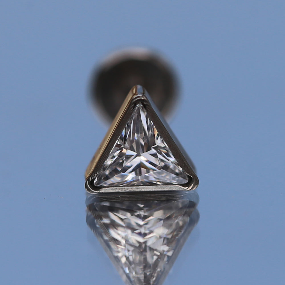 16G ASTM F136 Titanium Triangle CZ Labret Stud