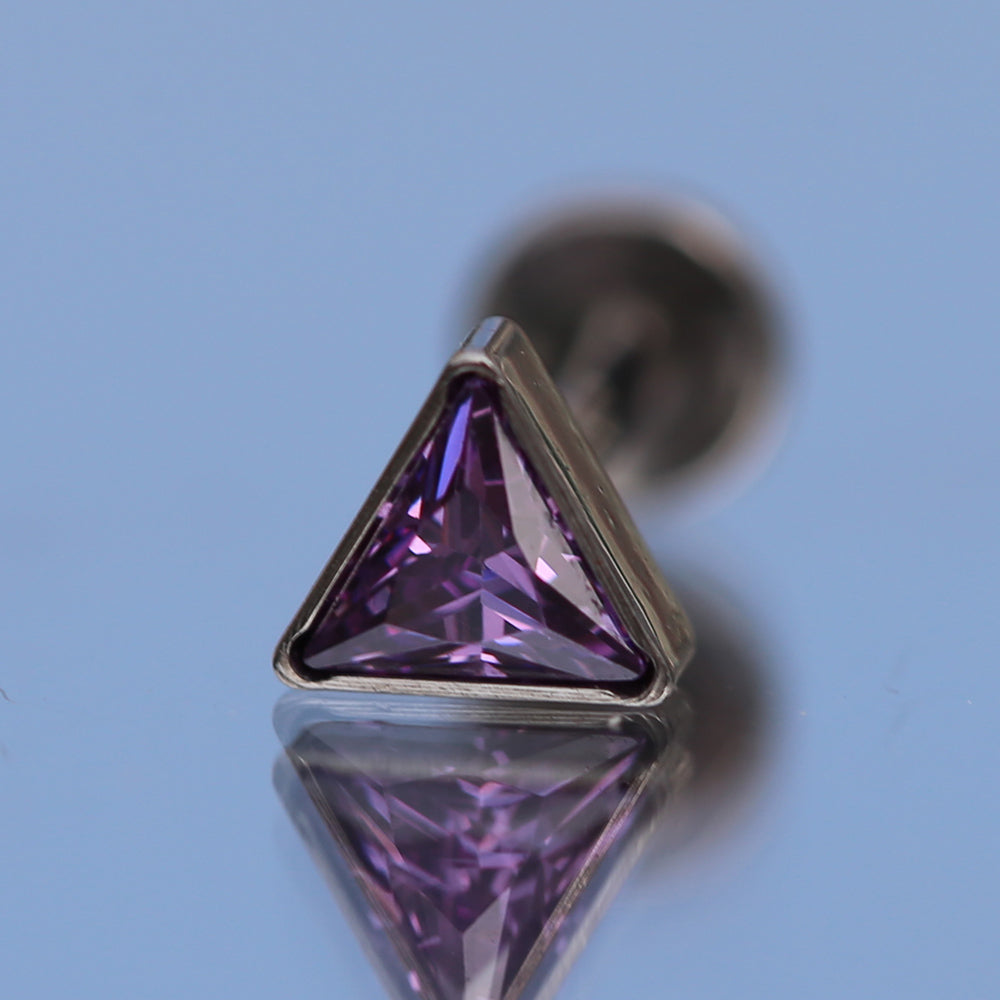 16G ASTM F136 Titanium Triangle CZ Labret Stud