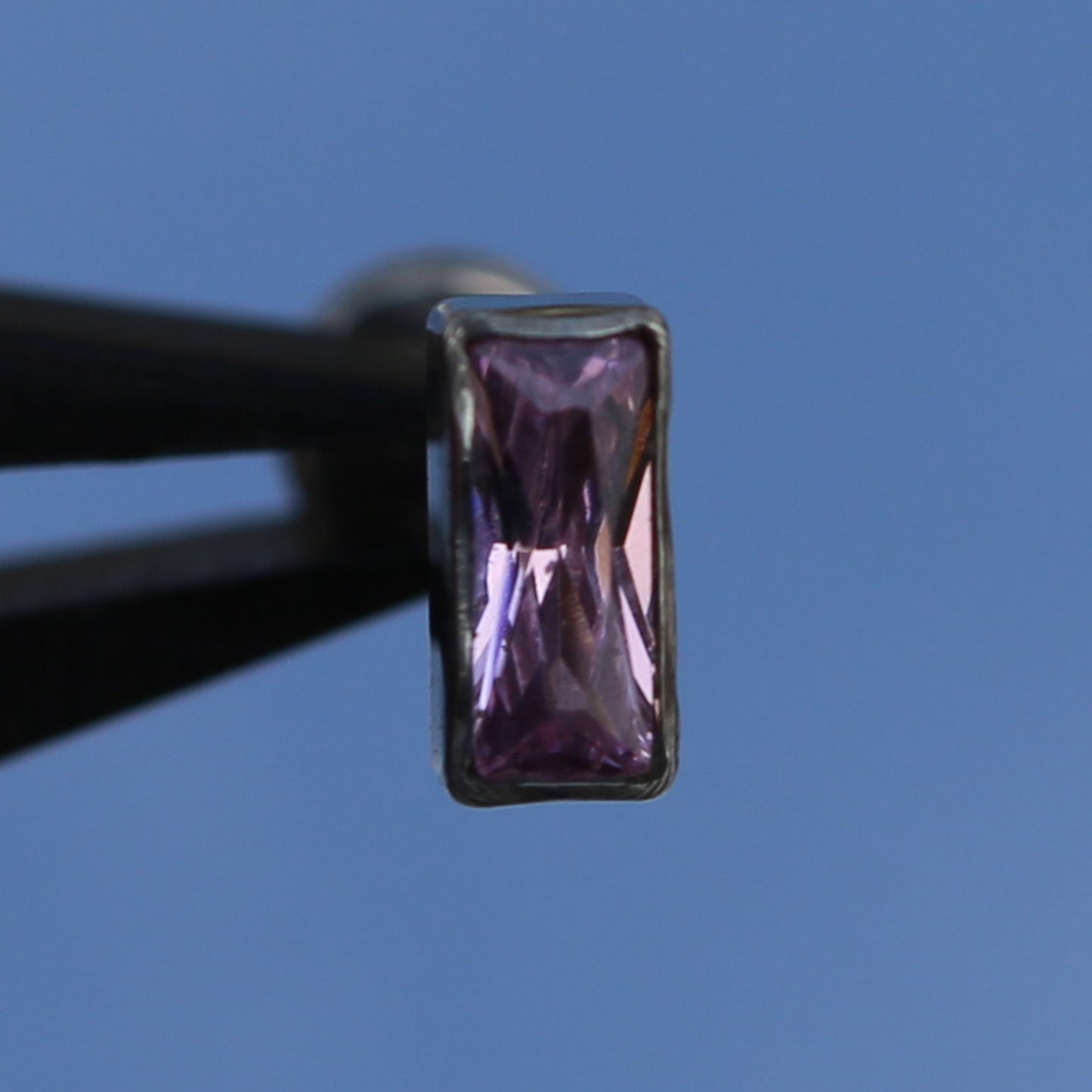 16G ASTM F136 Titanium Rectangle CZ Labret Stud