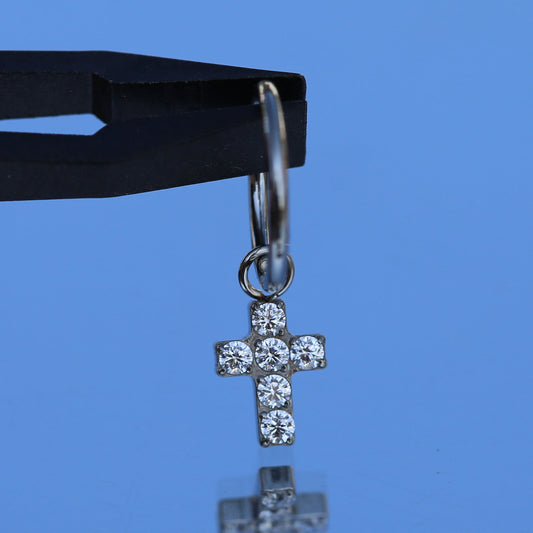 16G 18G ASTM F136 Titanium Dangling Cross CZ Clicker Ring Earring