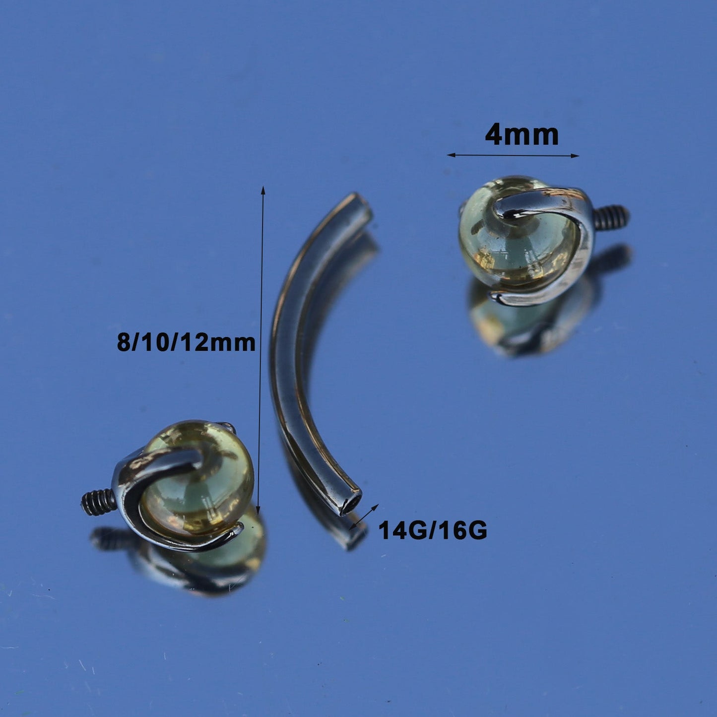 16G 14G ASTM F136 Titanium Curved Barbell Eyebrow Rook Piercing Barbell Crystal