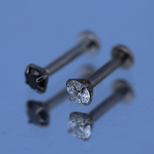 ASTM F136 Titanium Threadless Labret with CZ Gem