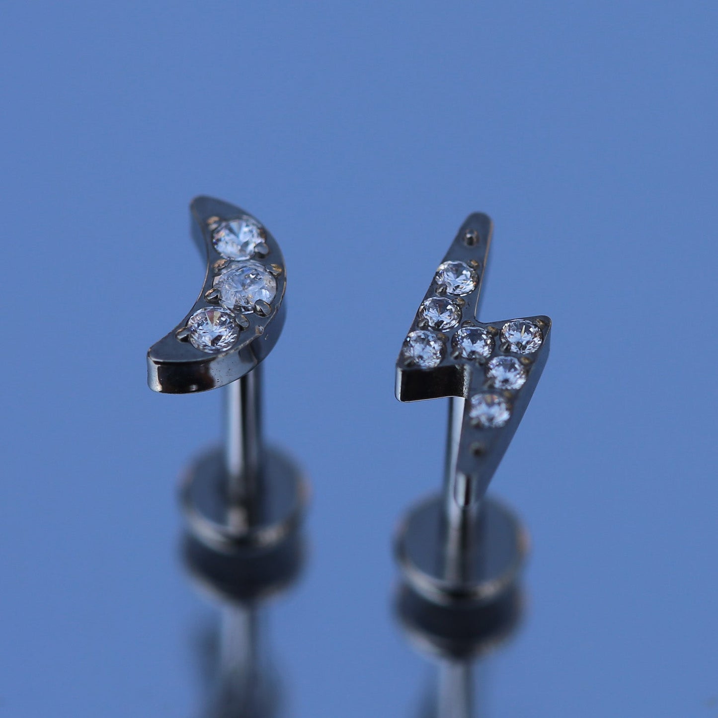 16G ASTM F136 Titanium Lightning Moon CZ Labret Stud