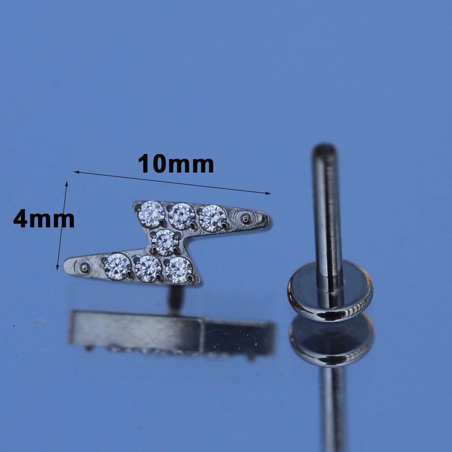 16G ASTM F136 Titanium Lightning Moon CZ Labret Stud