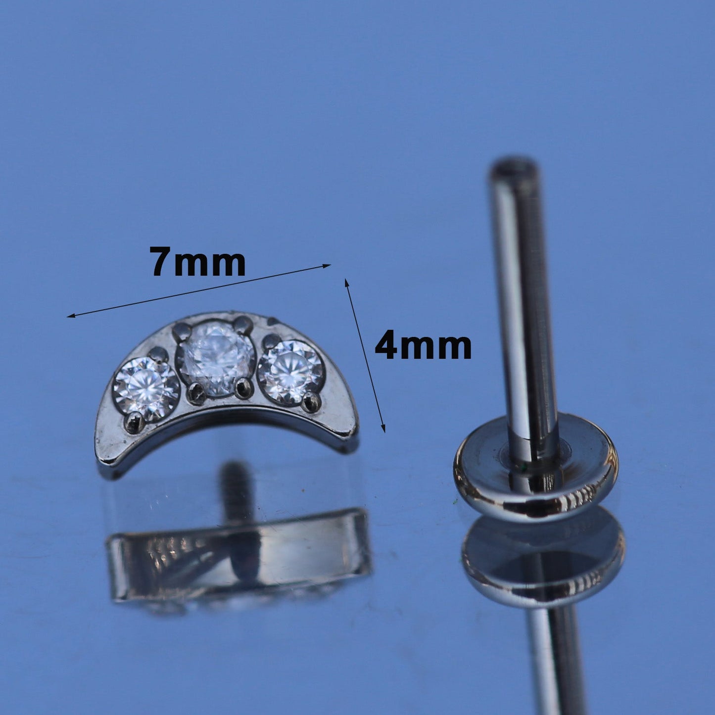 16G ASTM F136 Titanium Lightning Moon CZ Labret Stud