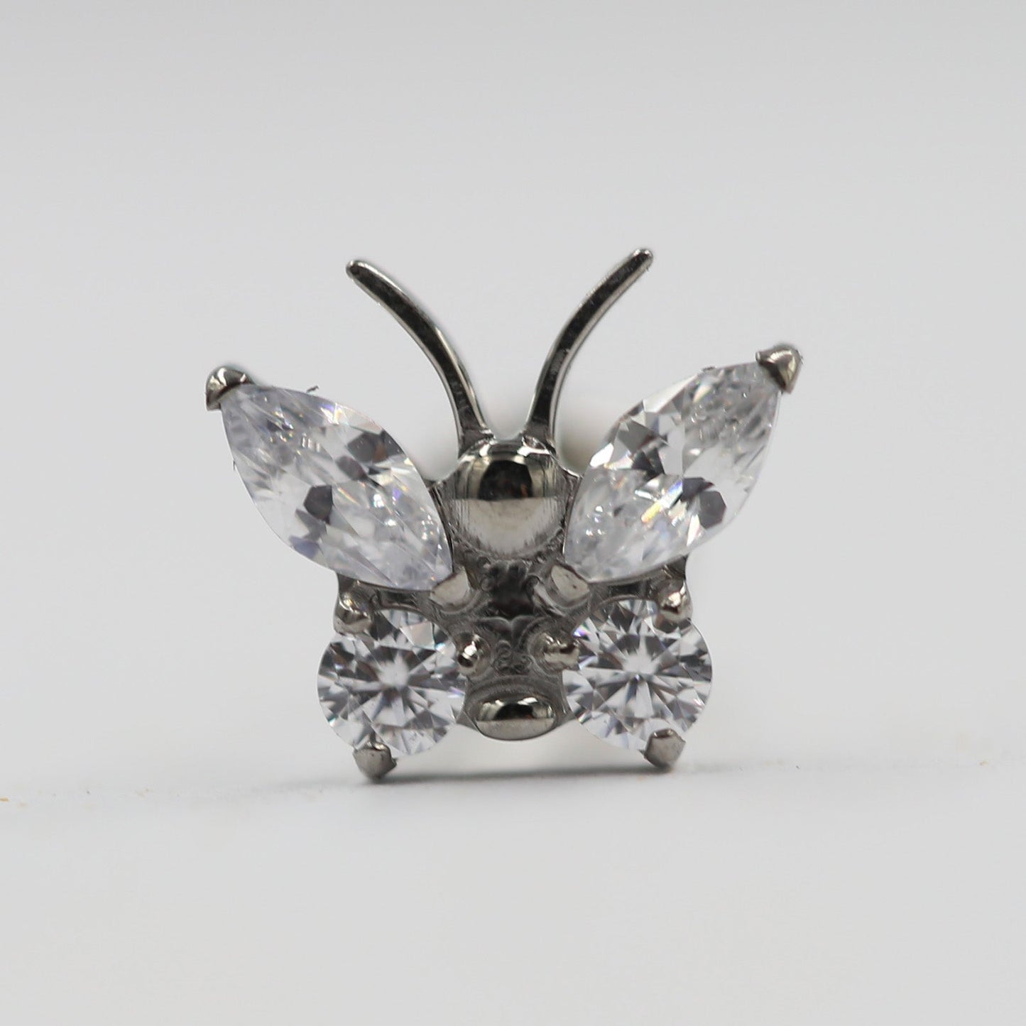 16G ASTM F136 Titanium Internal Thread Labret Stud Butterfly CZ