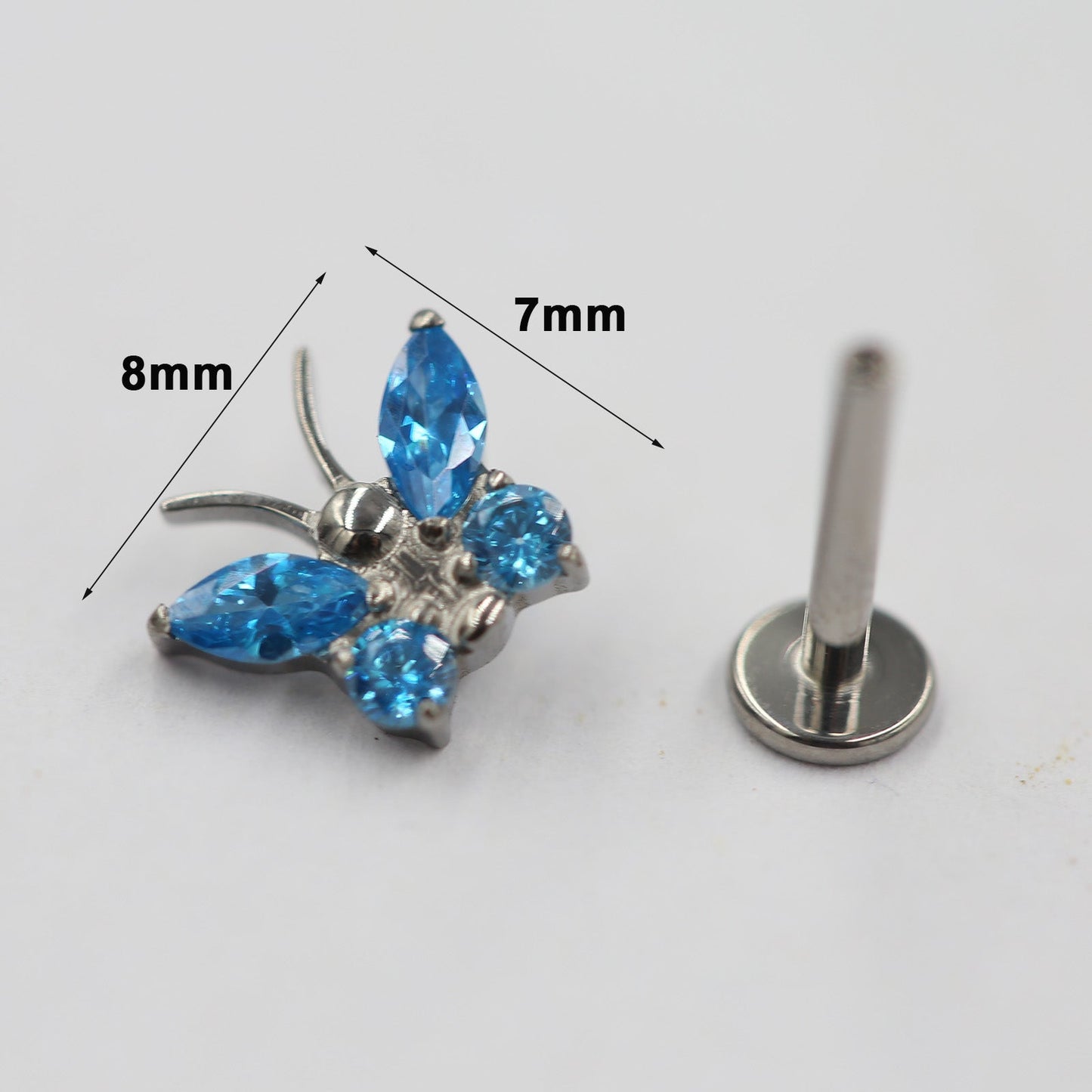 16G ASTM F136 Titanium Internal Thread Labret Stud Butterfly CZ