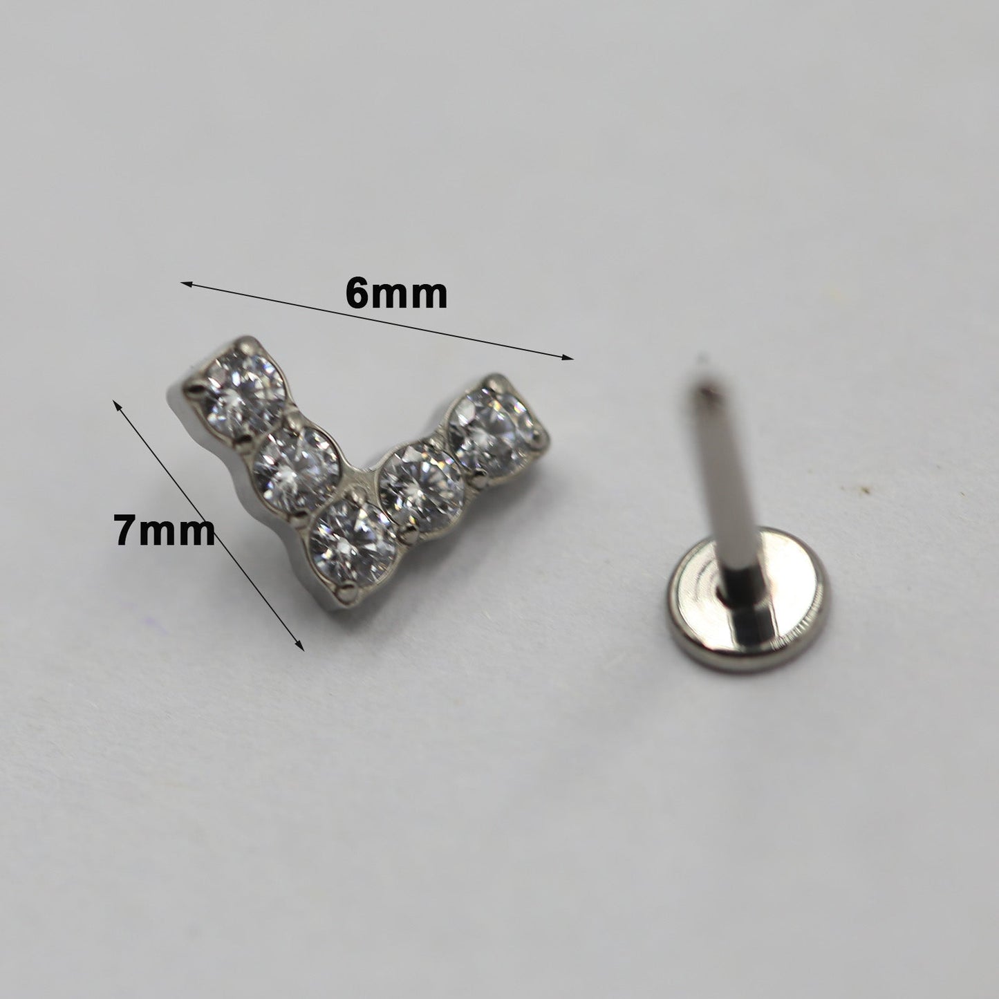 16G ASTM F136 Titanium Internal Thread Labret Stud Arrow CZ