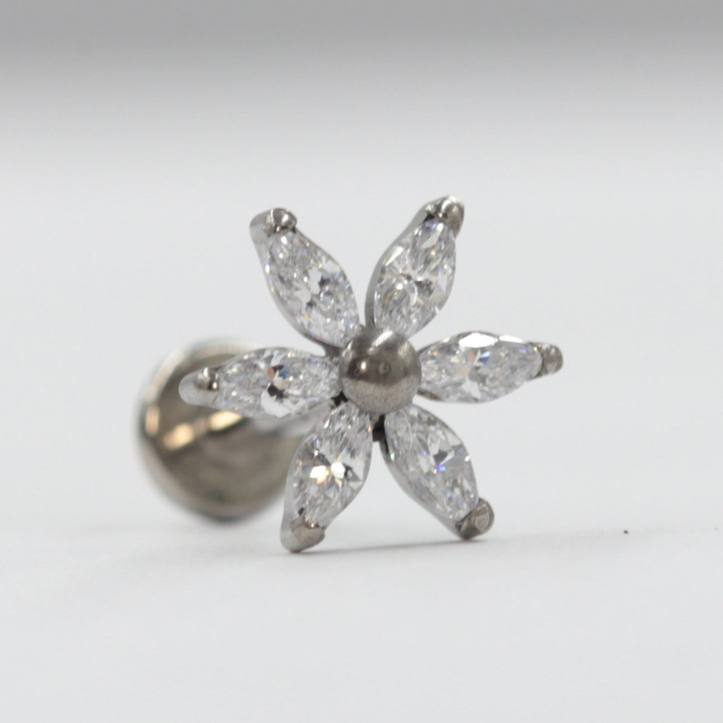 16G ASTM F136 Titanium 6 Leaf Flower CZ Labret Stud