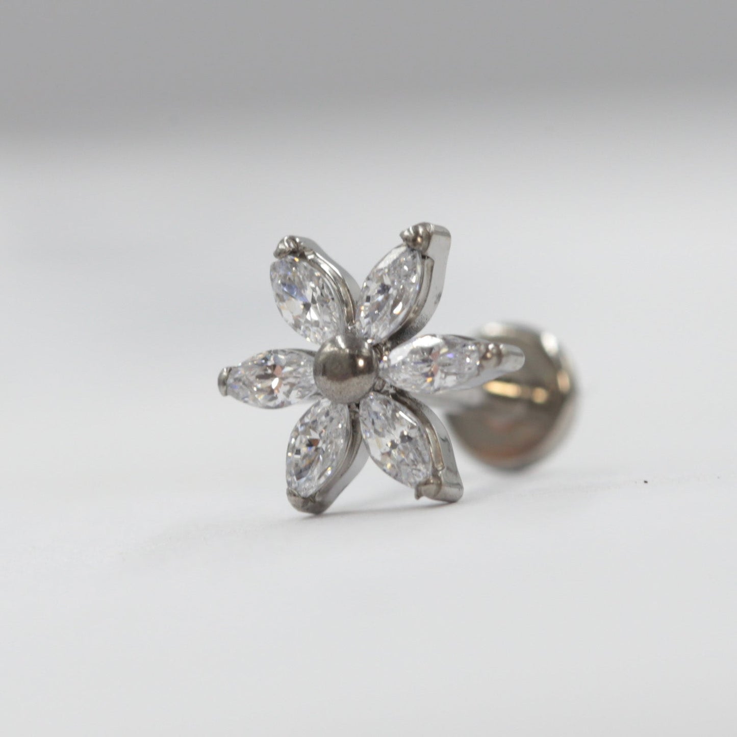 16G ASTM F136 Titanium 6 Leaf Flower CZ Labret Stud