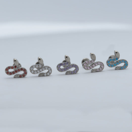 16G ASTM F136 Titanium Larbet Stud Snake CZ