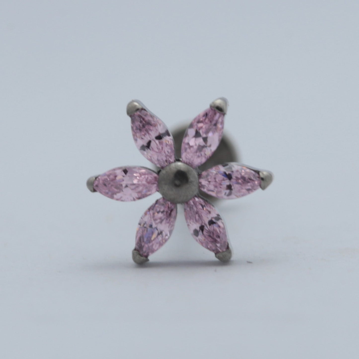 16G ASTM F136 Titanium 6 Leaf Flower CZ Labret Stud