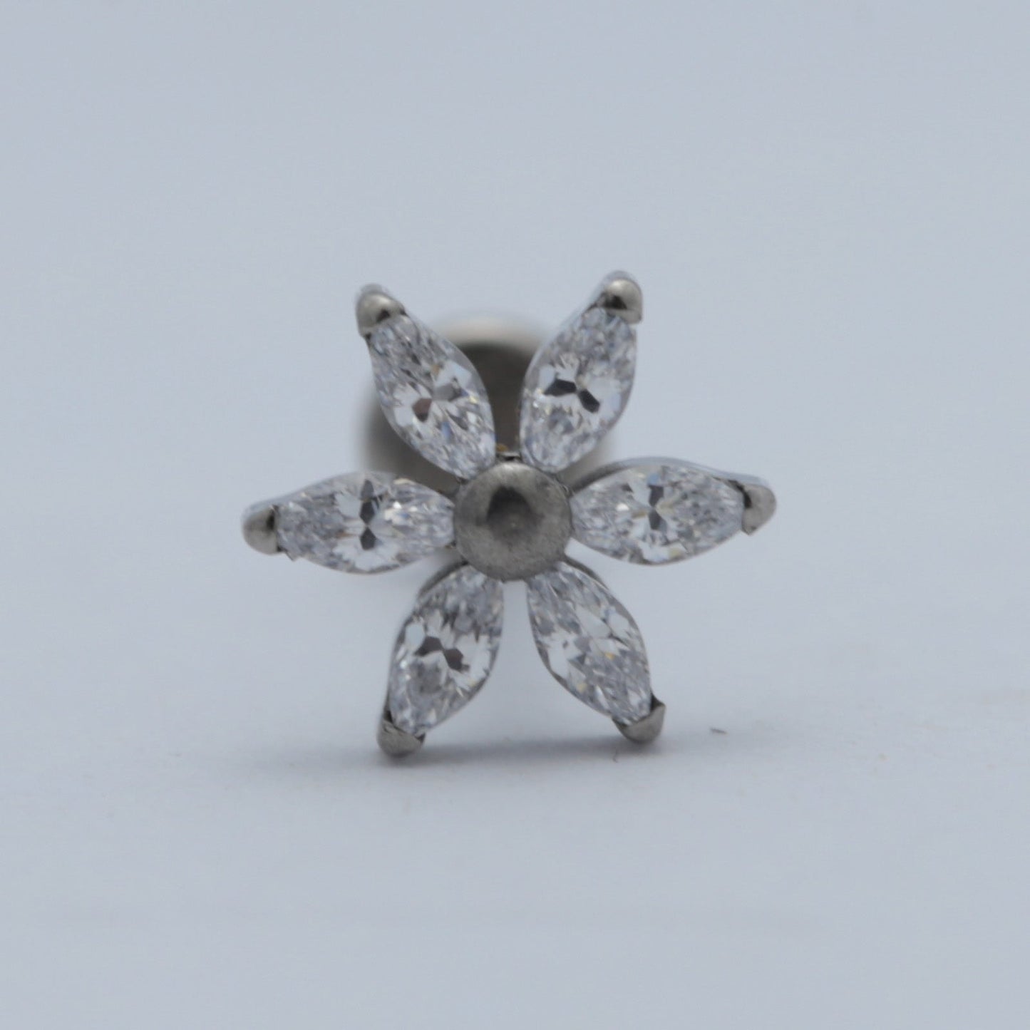 16G ASTM F136 Titanium 6 Leaf Flower CZ Labret Stud