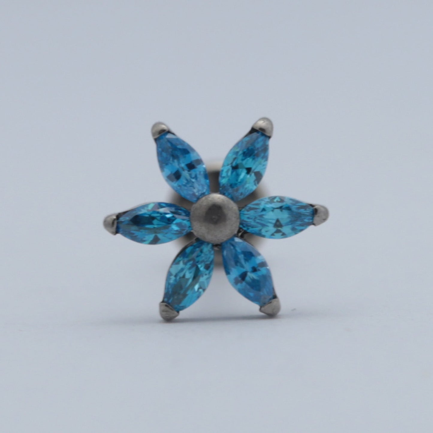 16G ASTM F136 Titanium 6 Leaf Flower CZ Labret Stud