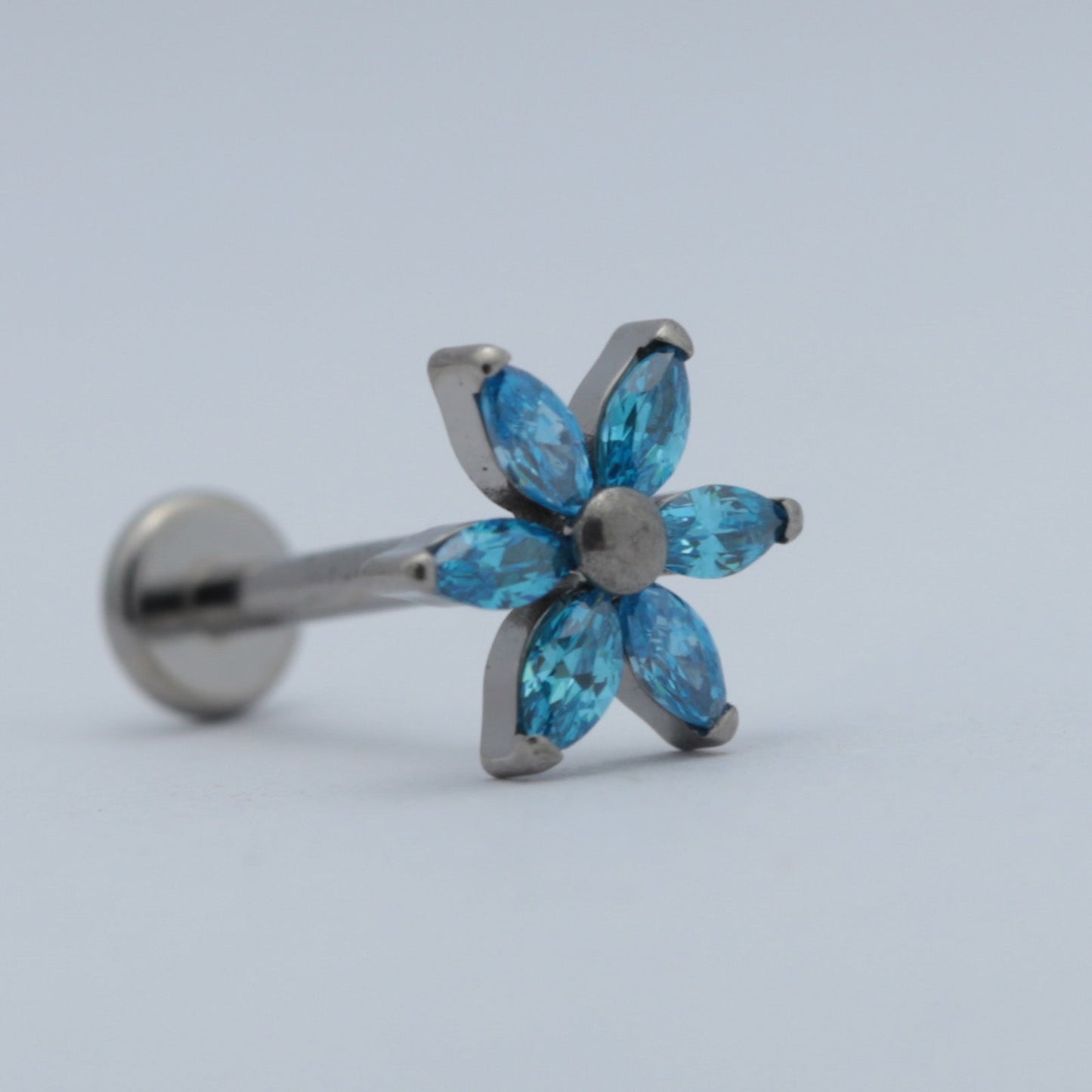 16G ASTM F136 Titanium 6 Leaf Flower CZ Labret Stud