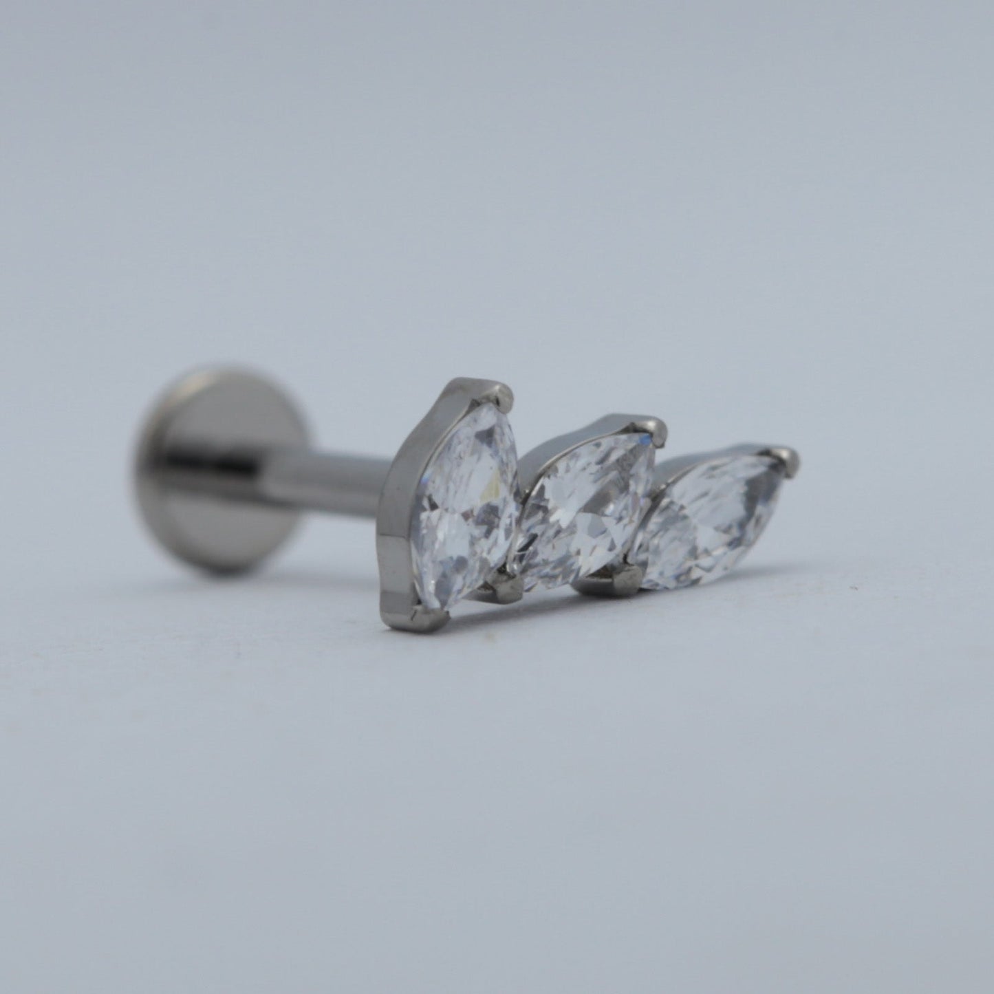 16G ASTM F136 Titanium Internal Threaded Labret Stud 3 CZ