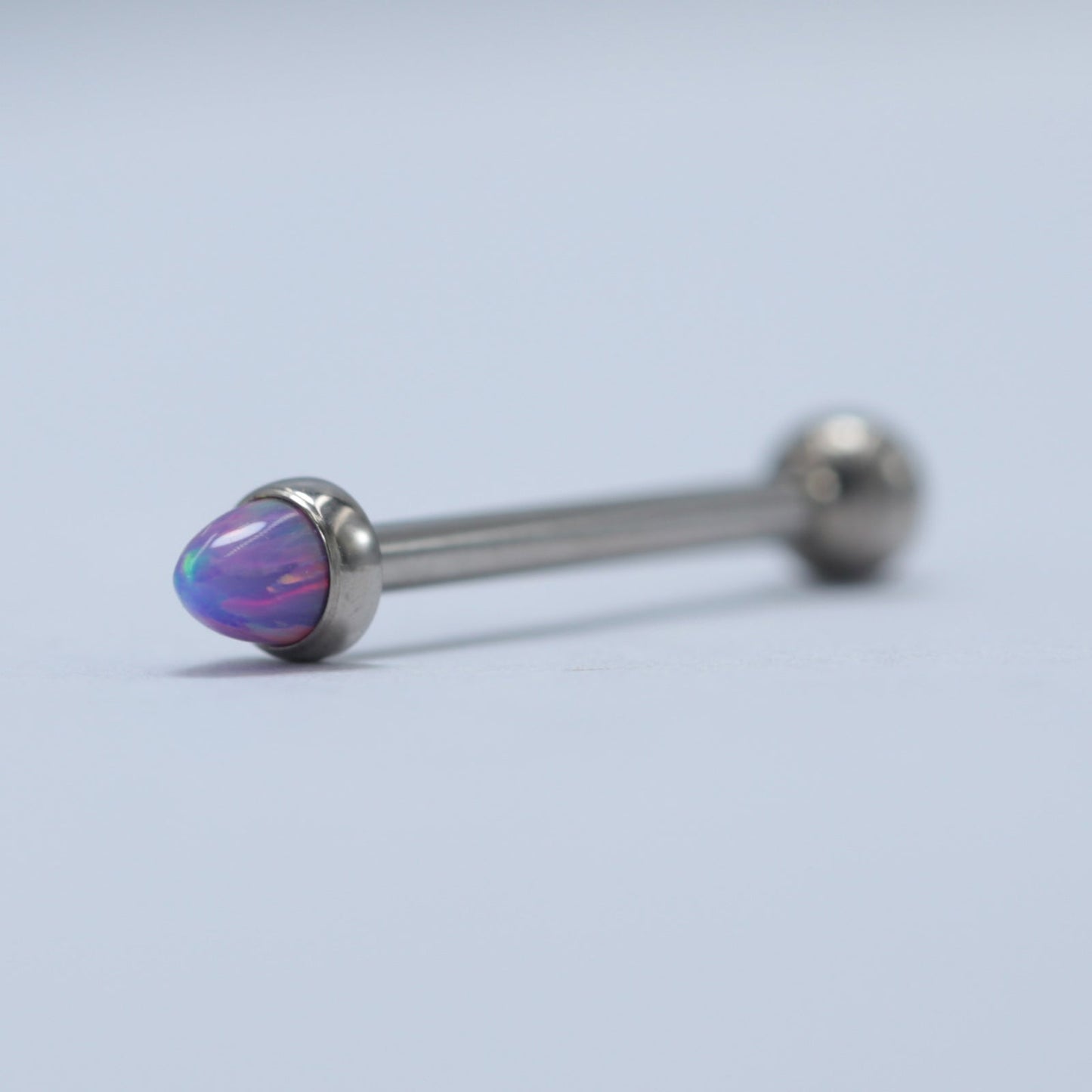 14G ASTM F136 Titanium Bullet Opal Straight Barbell Tongue Piercing