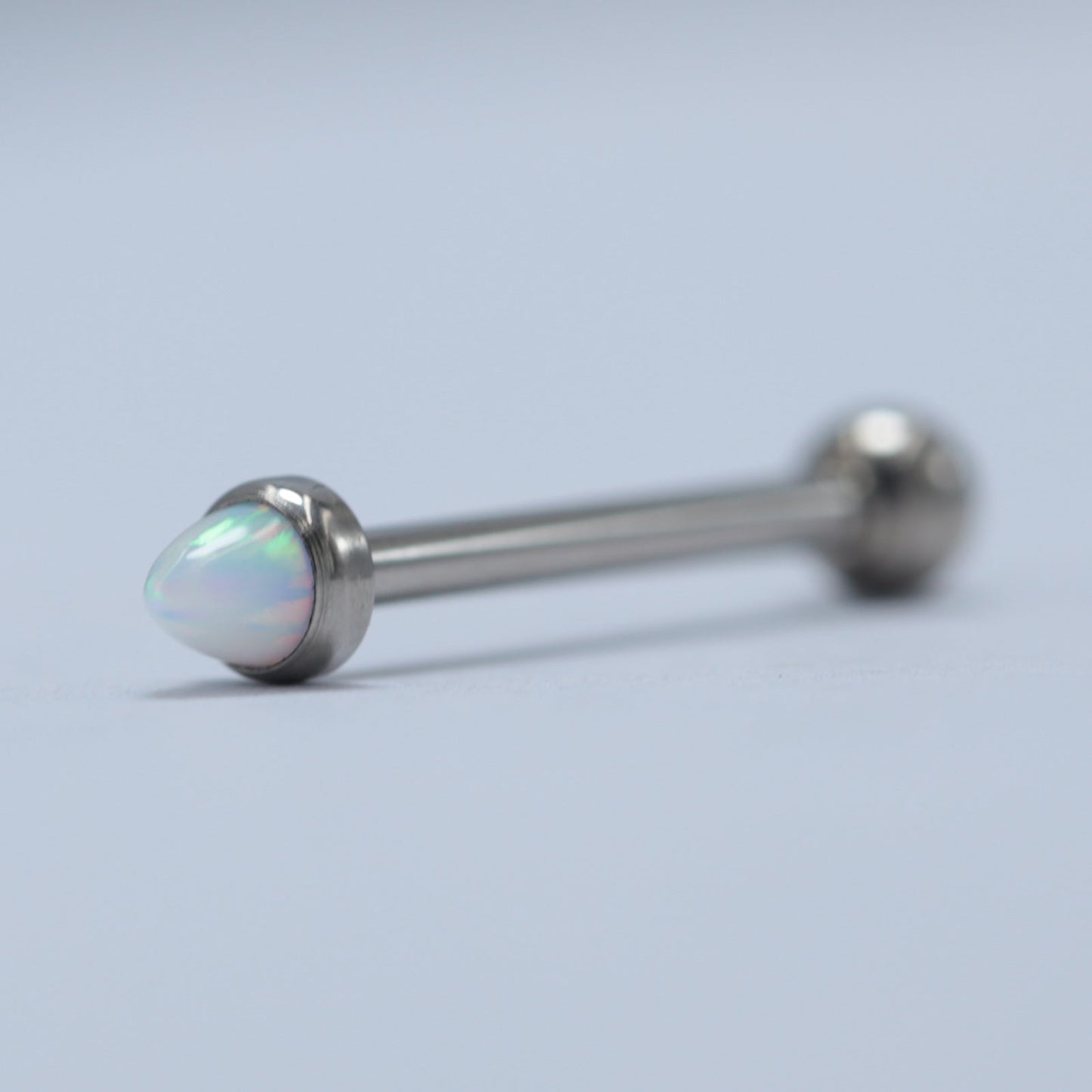 14G ASTM F136 Titanium Bullet Opal Straight Barbell Tongue Piercing