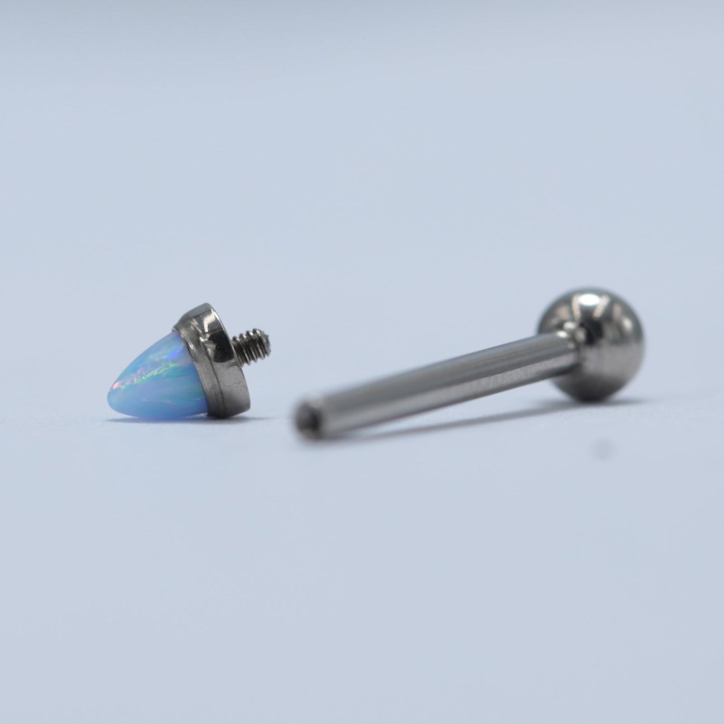 14G ASTM F136 Titanium Bullet Opal Straight Barbell Tongue Piercing