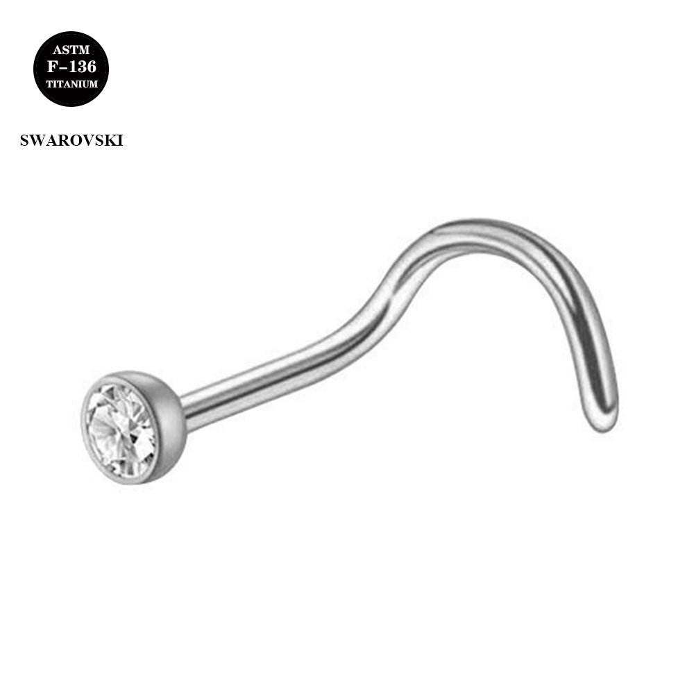 20G ASTM F136 Titanium Nose Nostril S shape with Swarovski