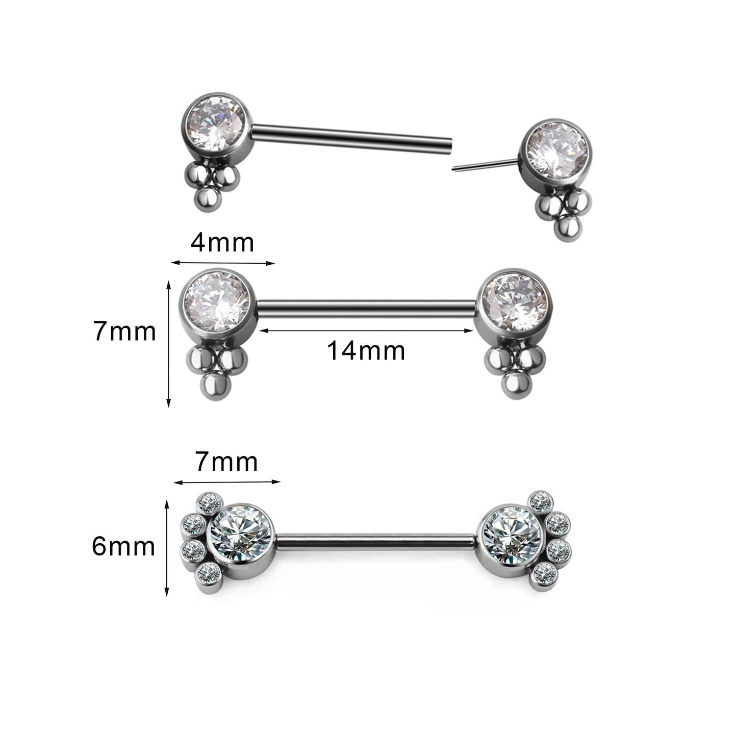 14G ASTM F136 Titanium Threadless Nipple Barbell Ring